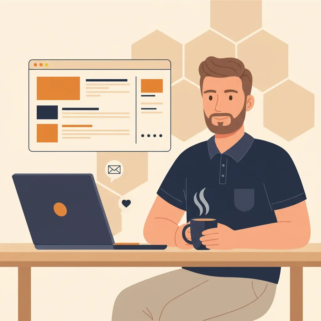 Illustration: Done-for-you-Webdesign — Blitzsicht übernimmt Briefing, Texte, Bilder und Domain-Einrichtung