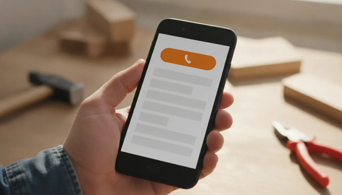 Handy mit einer Website, auf der oben ein großer Anruf-Knopf sitzt