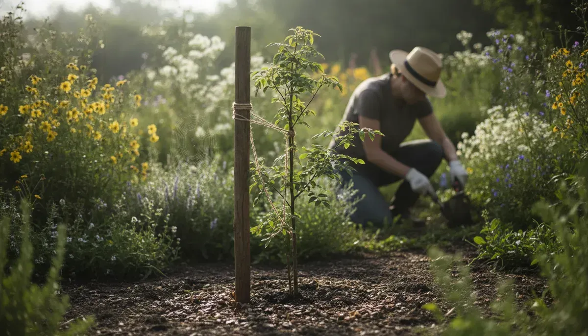 Junger Baum mit Stützpfahl als Bild dafür, dass Rankings Zeit zum Wachsen brauchen